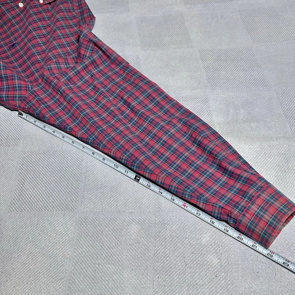 Ralph Lauren Blake Red Tartan Plaid Two-Ply Cotton Button Down Shirt Size Medium